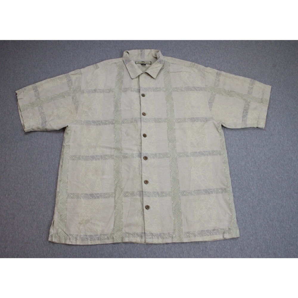 Tommy Bahama Shirt Men Large 100% Silk Tropical Collared Short Sleeve Button-Up